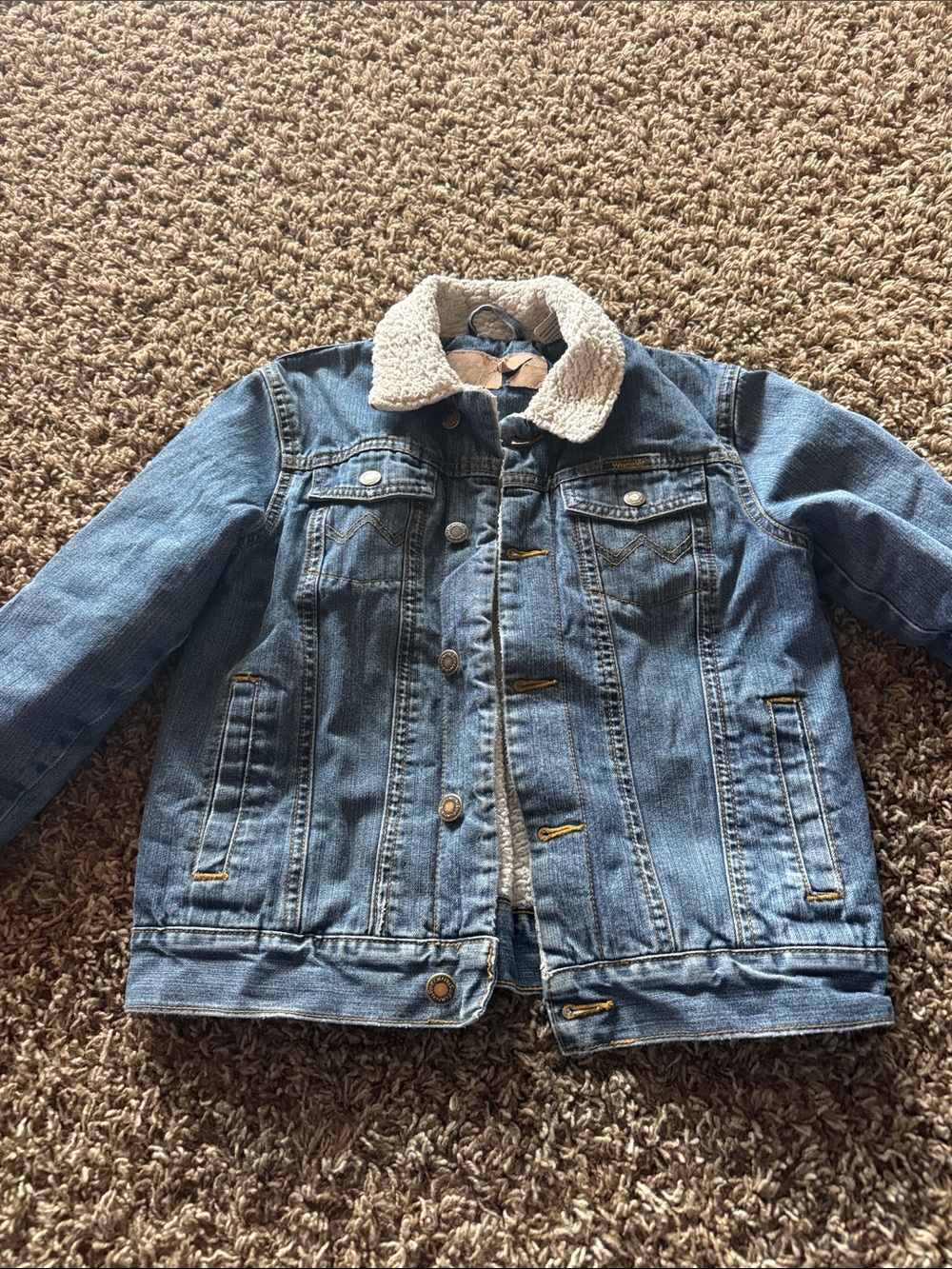 Wrangler Blue Denim Jacket with Cream Sherpa Collar